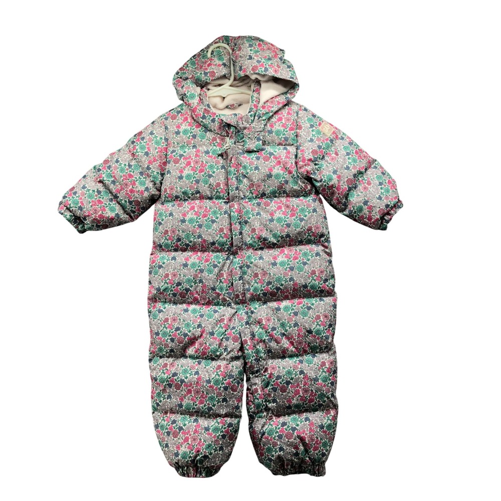Baby Gap Floral Down Fill Snowsuit 12-18M Girl Pink Fleece Hooded Winter Bunting